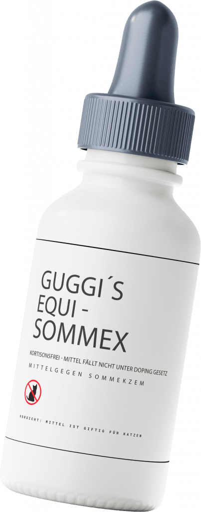 Guggi’s Equi-Sommex Flasche – patentiertes Mittel gegen Sommerekzem bei Pferden, geeignet für die tägliche Anwendung und Doping-frei.